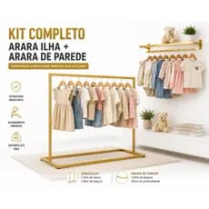 Kit Arara Ilha + Arara de Parede Expositor de Roupas Loja Boutique Premium