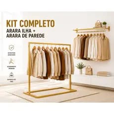 Kit Arara Ilha + Arara de Parede | Expositor de Roupas Loja Boutique Premium
