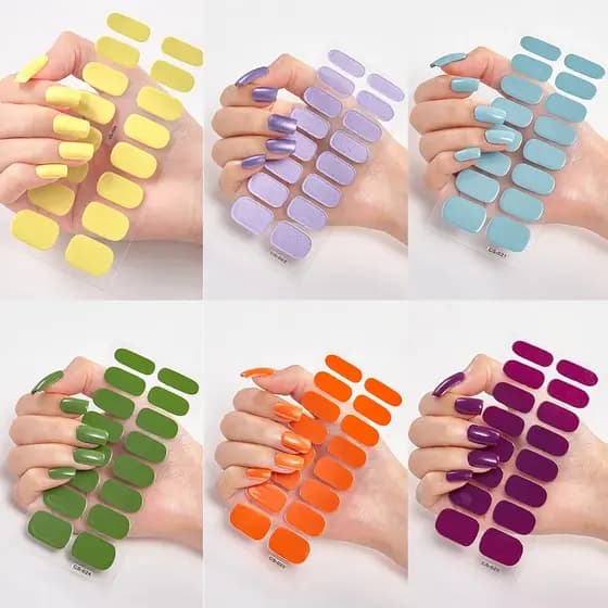 16 Dicas Adesivos De Unhas De Gel De Longa Duração Tiras Cor Sólida Lâmpada UV Curada Manicure Decalque