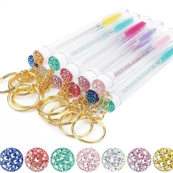 10/5 Pçs Tubo Escova De Cílios Com Chaveiro De Ouro Glitter Rímel Varinha Para Extensão Transparente Micro Pente Recipie