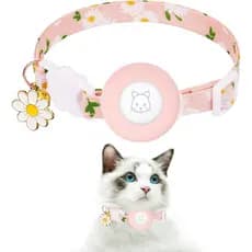 Airtag Cat Collar, colarinho Breakaway com Silicone Airtag Holder, Bells & Flower Charm para Menina Gatos Menino Cães Pe