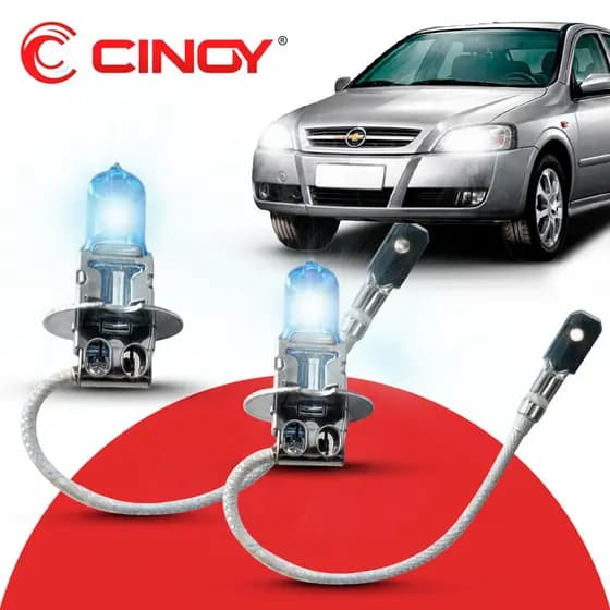 Par Lâmpada Automotiva H3 Super Branca Efeito Xenon 55W Cinoy Encaixe Padrão