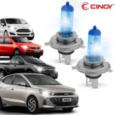 Par Lâmpadas Automotivas H4 Super Branca Tipo Xenon 55W 12V Cinoy P43t Gol Celta Palio HB20 Onix