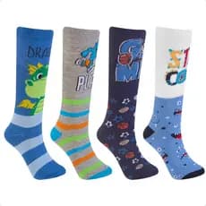 Kit 4 Pares Meia Infantil Cano Alto Órtese Patins Estampa Divertida Tendência Engraçada Desenho