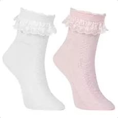 Kit 2 Pares Meia Bebê Infantil Menina Tule Rendada Algodão Cano Médio Confortável Batizado Daminha