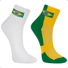 Kit 2 Pares Meia Copa do Mundo Brasil Poliamida Cano Médio Unissex Listrada Bandeira Performance