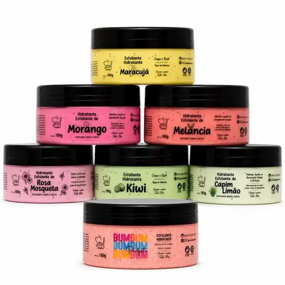 kit 12 Hidratantes Esfoliante Corpo e Rosto 180g Soul Cosméticos + brinde