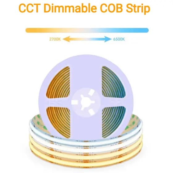 2M/5M/10M DC24V CCT 2700K-6500K Luz De Tira COB Regulável 576LEDs/M De Alta Densidade