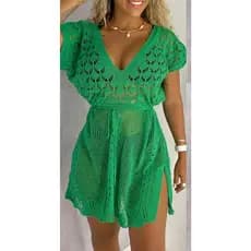Saída Praia Piscina Curta Vestido Decote Trabalhada Moda Roupa de Praia