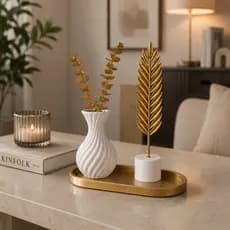 Kit 3 itens Decorativo Home com Vaso Ondulado e Pena Minimalista bandeja decoração pronta decorativo