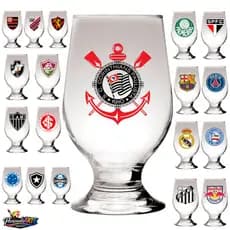 Copo de cerveja taça de chopp 300ml vidro personalizado com escudo do seu time!