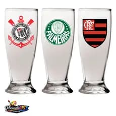 Conjunto 6/3 Copos de Cerveja Chopp Vidro Tulipa 200ml Personalizado Com Escudo do Seu Time!