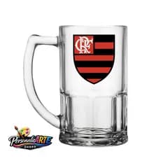 Caneca de chopp cerveja 320ml vidro personalizado com escudo do seu time!
