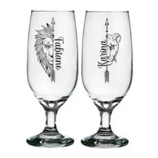 Kit duas Taças de Vidro 300ml Personalizadas com Nome Casal Leão e Leoa dia dos namorados!