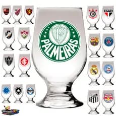 Copo de chopp cerveja 300ml vidro personalizado com escudo do seu time!