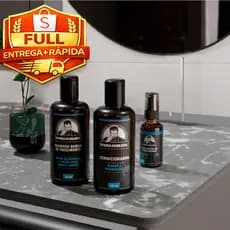 Produtos para cuidados barba robusta Shampoo, condicionador e óleo