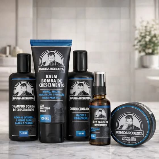 Kit Barba Robusta Cuidados com Shampoo Óleo Balm Condicionador e cera