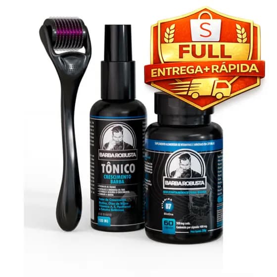 Kit Para a Barba com Tônico, Multivitamínico e Derma Roller – Barba Robusta