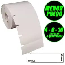 Rolos Etiqueta Gôndola 80x30 Couche Cartão Gap Zebra Argox Elgin Pacote Com 4 6 10 Rolo Branca  30m