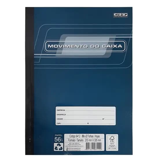 Livro Movimento de Caixa Grande com 100 folhas 203mmx305mm