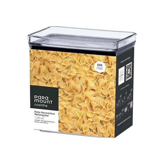 Pote de Plástico hermético Lumini retangular 1.300 ml para Alimentos Organizador Mantimentos