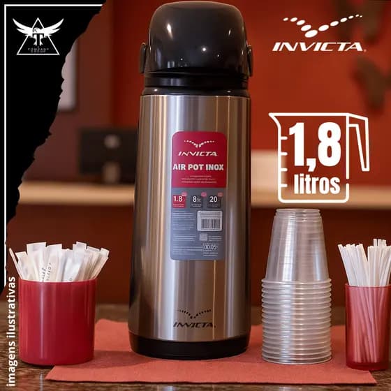 Garrafa Térmica Invicta AirPot Inox 1,8 Litros–Garrafa de Chá/Garrafa de Café Inox Durável e Prática