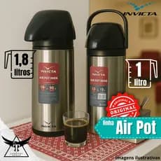 Invicta Garrafa Térmica Café- Air Pot Inox 1 Litro/1,8 Litros Água/Chá/Leite/Café - Garrafa de Inox
