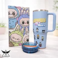 Copo Labubu Inox Estilo Neymar  Térmico Conserva Quente Gelado Lançamento Carnaval! com Tampa e Alça