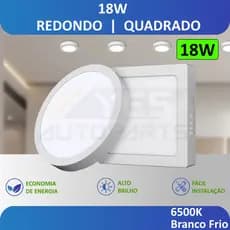Luminária Painel Plafon Led 18W Quadrado Redondo Sobrepor Alumínio Branco Frio 6500K
