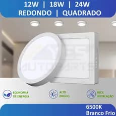 Luminária Painel Plafon Led 12w 18w 24w Sobrepor Embutir Quadrado Redondo Branco Frio 6500K