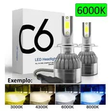 Par Lâmpadas C6 Farol LED para Carro 6000K Super Branca H1 H3 H4 H7 H11 H13 HB3 HB4 H16 H27 12V-24V