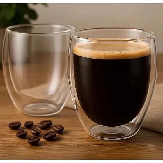 Conjunto 2 Copos Vidro Dupla Parede 250ml Termico Isolante Café Chá Elegante Duravel Resistente