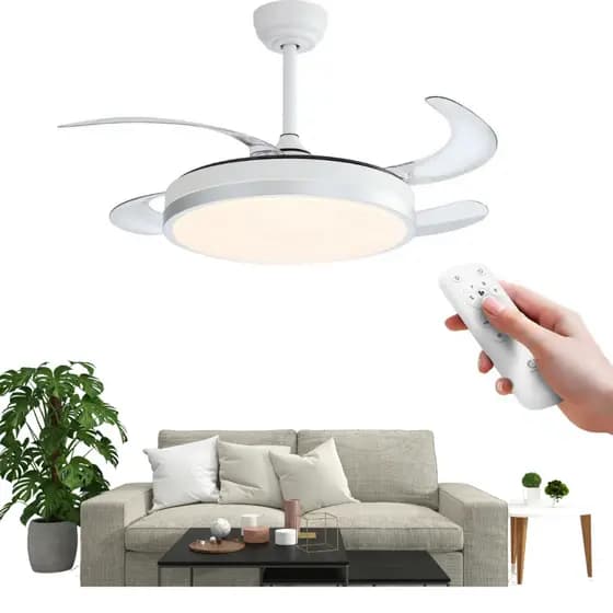 Ventilador de Teto Silencioso Branco 4 Lâminas 6 Velocidades 110-220V Com Luz LED
