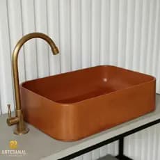 Cuba De Apoio Retangular Cimento Artesanal 50x35x12 Pia Design Sofisticado Rústico Banheiro Lavabo