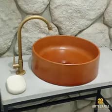 Cuba De Apoio Pia Redonda De Cimento Artesanal Exclusiva Luxo 40x12 Design Moderno Banheiro Lavabo