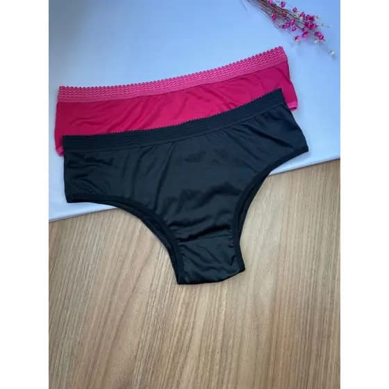 KIT C/ 2 Calcinha de microfibra tanga cós frizado lisa Forro De Algodão Plus size
