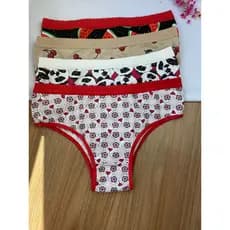 Kit C/4 Calcinha Estampada de Algodão Confort Cós Frizado