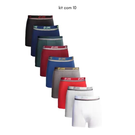 Kit Com 10 Cuecas Boxer D'luxe Lisa