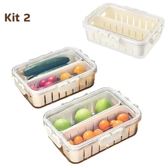 Kit 2 Organizador de geladeira com Tampa e Trava divisórias Escorrer Removível Alimentos Geladeira