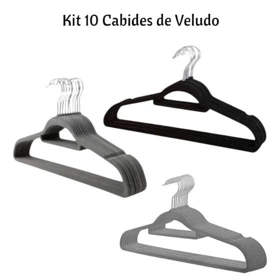 Kit 10 unidades Cabide de veludo para roupas Antideslizantes Slim preto cinza ou azul Adulto