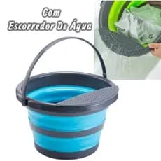 Balde Dobrável Multiuso 23L Redondo Com Escorredor De Água Silicone Retrátil com Alça Desmontável,