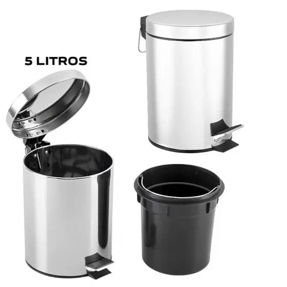 Lixeira inox 3 ou 5 Litros Redonda com Pedal Balde Interno Removível Para Banheiro Escritório