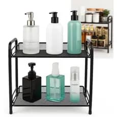 Organizador de Cosméticos 2 Prateleiras Aramado Preto Resistente Banheiro Cozinha maquiagem
