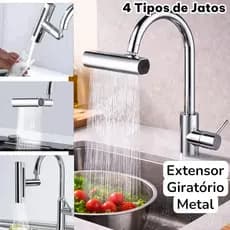 Extensor de Torneira Giratório 360° 4 Tipos de Jatos de Água com Filtro Aerador e Acessórios