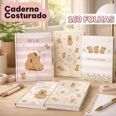 Caderno Costurado Colegial de Capivara Capa Dura 160 Folhas Miolo Pautado 200mm x 275mm Sortido