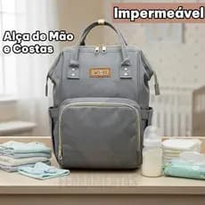 Mochila Maternidade impermeável Expansível Poliéster Cinza ou preto com Amplo Espaço e Compartimentos