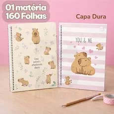 Caderno de Capivara Espiral 1 matéria com 160 Folhas Brochura Colegial Universitario Capycuties