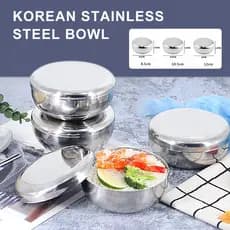 Conjunto Coreano De Tigelas De Aço Inoxidável Arroz Com Isolamento Metálico De Camada Única Tampa