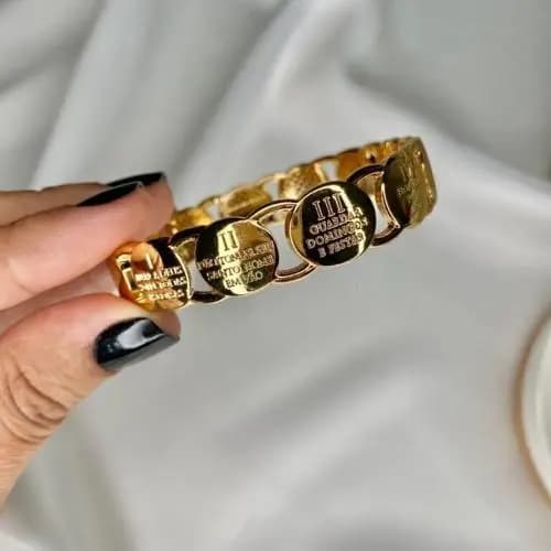 Pulseira Bracelete Feminino Folhado Aço Inoxidável 10 mandamentos Números romanos