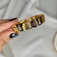 Pulseira Bracelete Feminino Folhado Aço Inoxidável 10 mandamentos Números romanos